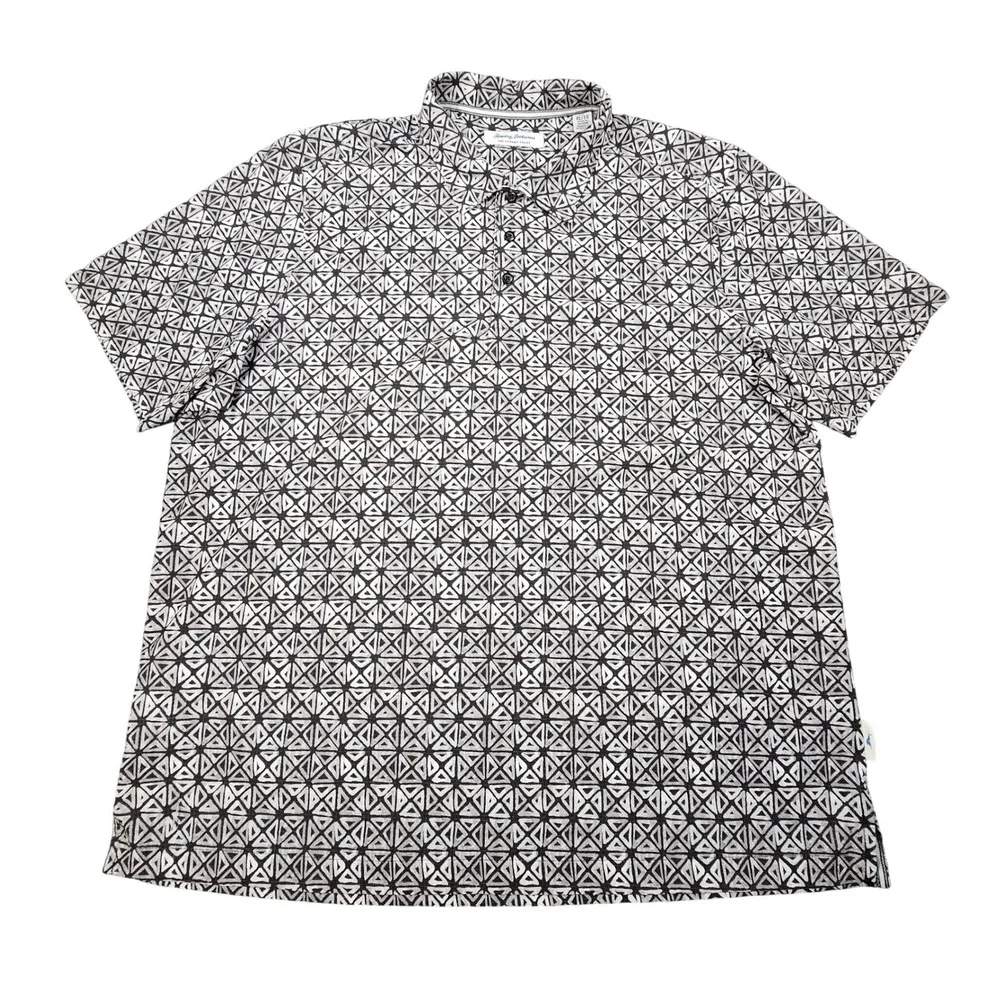 Tommy Bahama IslandZone Mens XL Polo Grey Geometric Performance Stretch Shirt